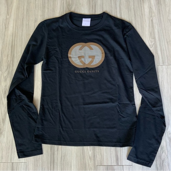🙀Gucci Promotional Large Cotton Long Sleeve Black T Shirt Unisex - Picture 2 of 6